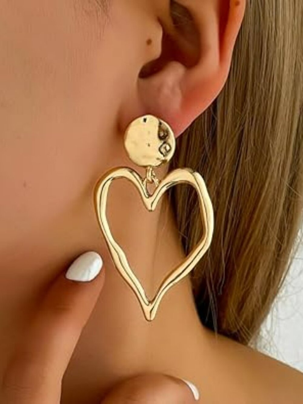 Gold Big Heart Dangle Earrings Drop Statement Trendy Y2K Boho